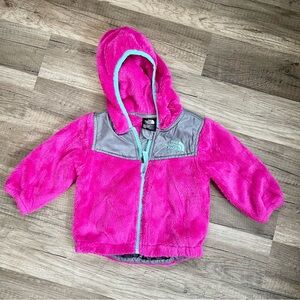 The north face pink/grey sherpa baby girls fleece jacket zip up hoodie